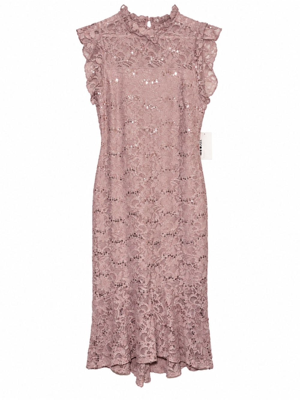 NWT In Focus Dusty Rose Sequin Lace Midi Dress Ruffle Sleeve Formal Romantic - Picture 2 of 11